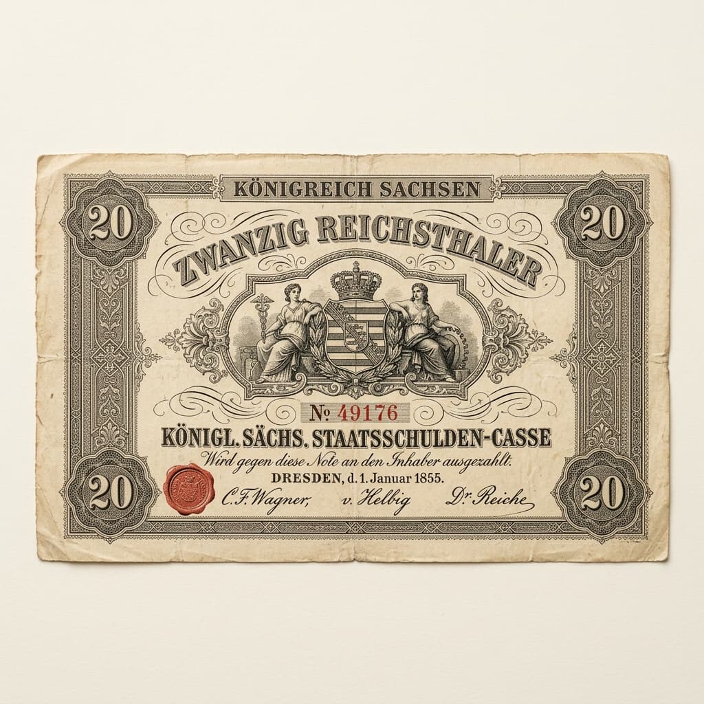 1855 Saxony 20 Thaler Note